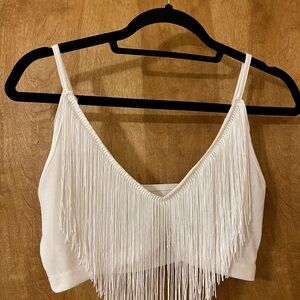 White Fringe Crop Top
